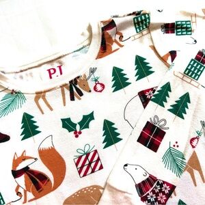 PJ Place Christmas Pajama Set  Fox Polar Bear Trees Deer Cream and Green Sz 4T